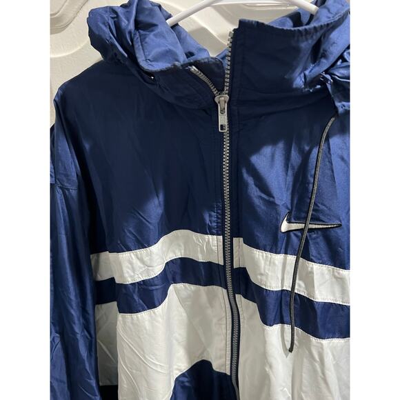 Vintage Nike Team Sports Windbreaker Jacket Blue White Hooded Mens L USA 90s - Picture 9 of 9